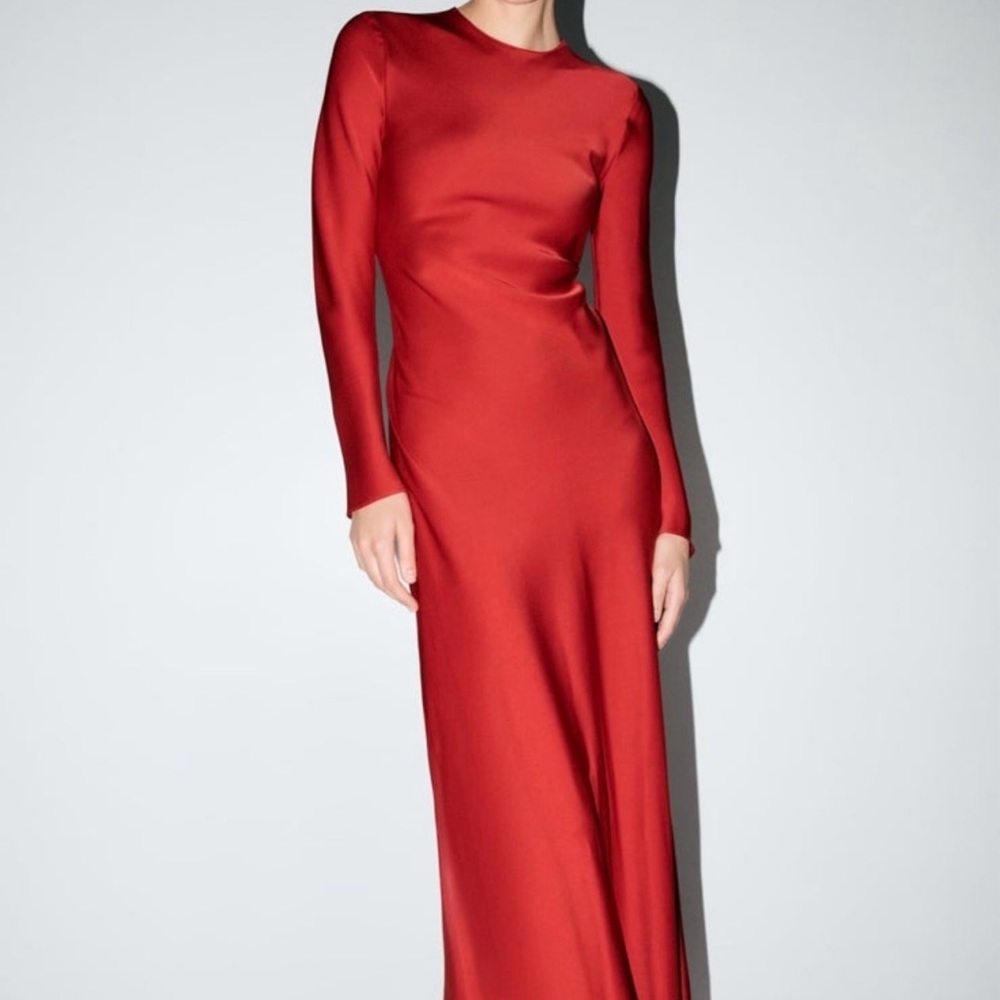 Zara back v-neck red satin dress.